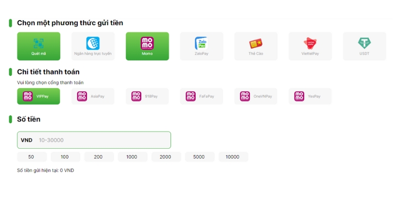 Nạp tiền trên app ví điện tử